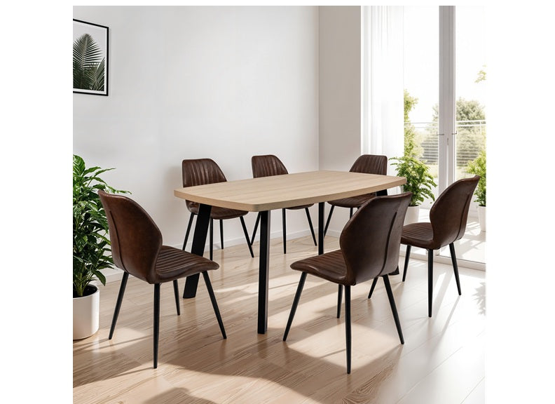 Dalton Light Oak Fixed Dining Tables – Contemporary Design with Curved Edges and Black Steel Legs