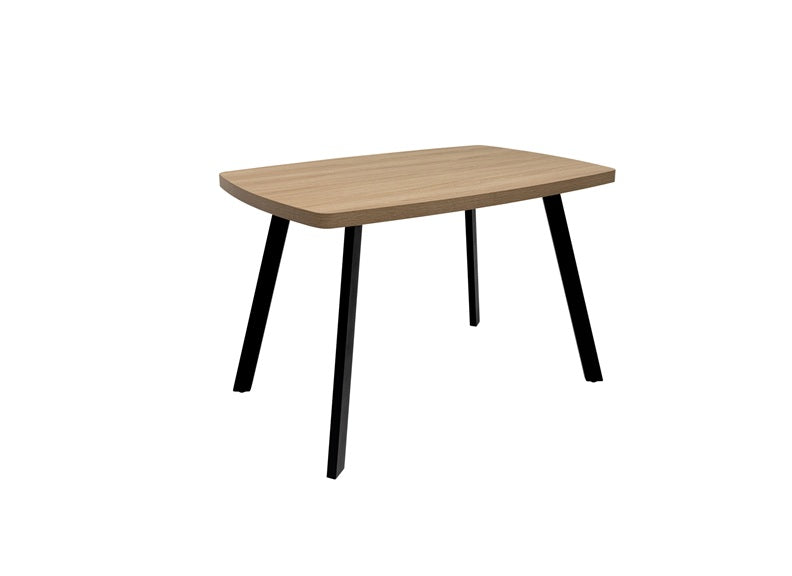 Dalton Light Oak Fixed Dining Tables – Contemporary Design with Curved Edges and Black Steel Legs