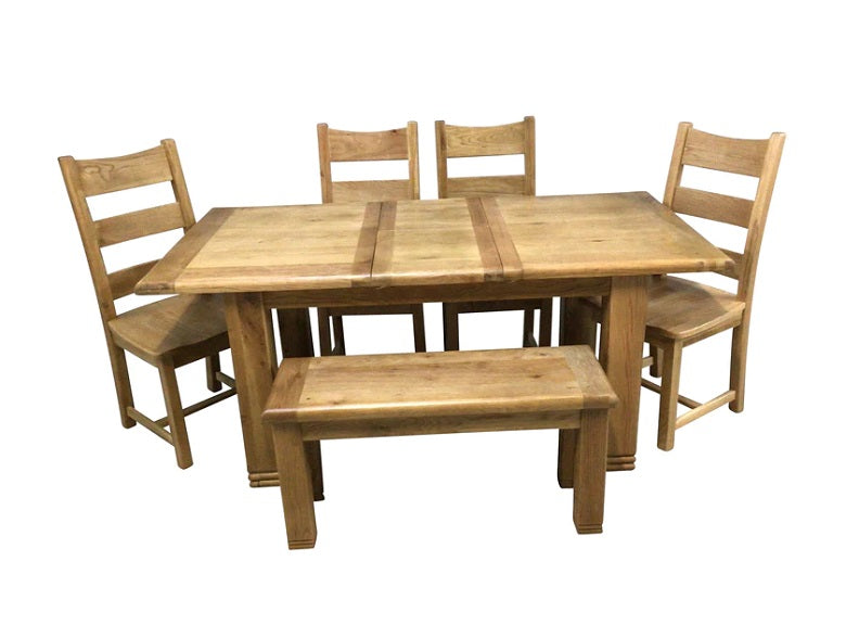 Danube 1.4 Extending Table W/Solid Seat Bench & Four Chairs
