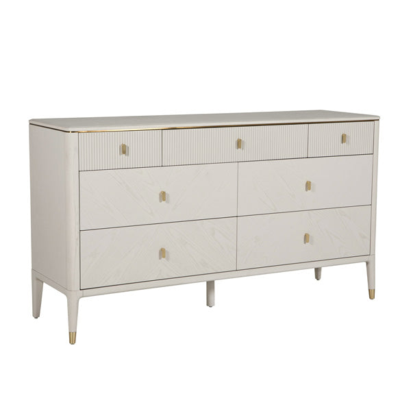 Diletta 7-Drawer Dressing Chest with Ribbed Top - Stone Finish