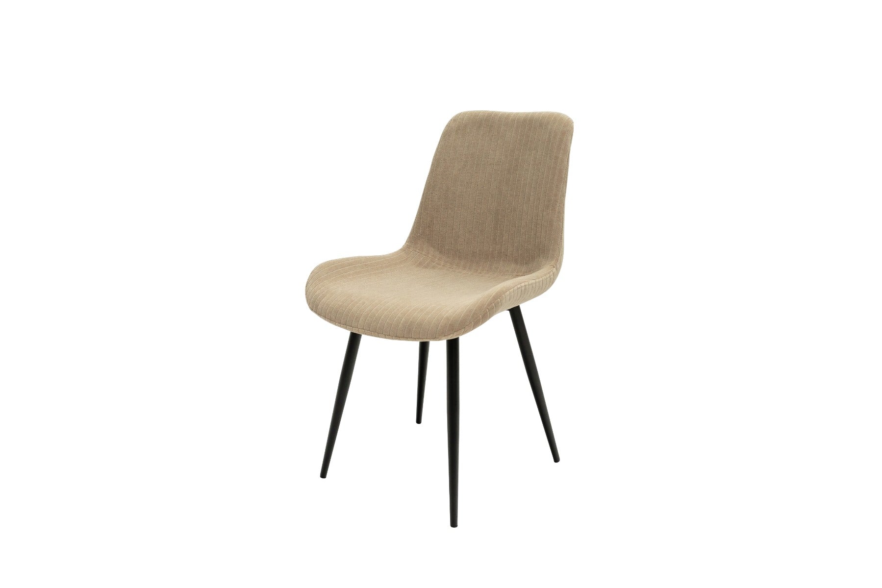 Dillon Stone Fabric Dining Chair – Plush Curved Design with Black Powder-Coated Legs