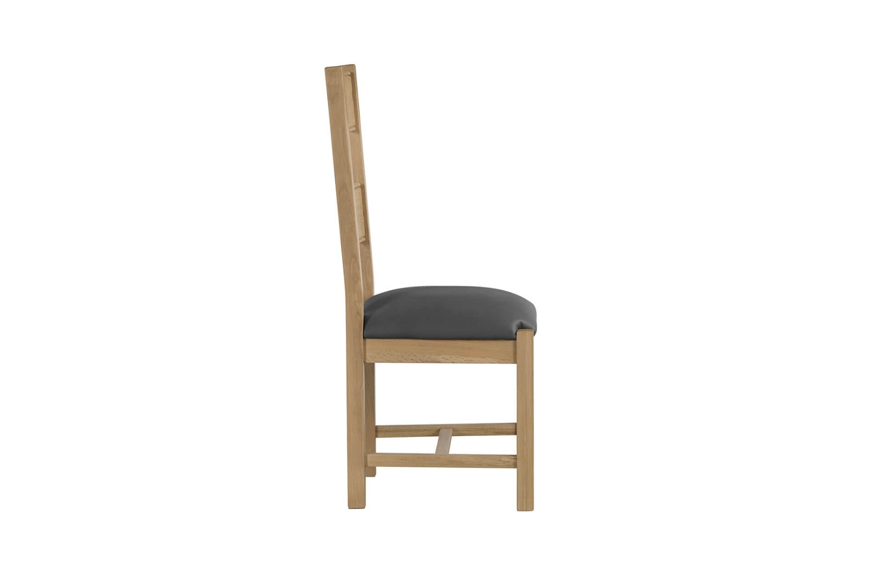 Delaney Dining Chair in Oak with Grey PU Seat – Classic High Back Dining Chair | Free Delivery