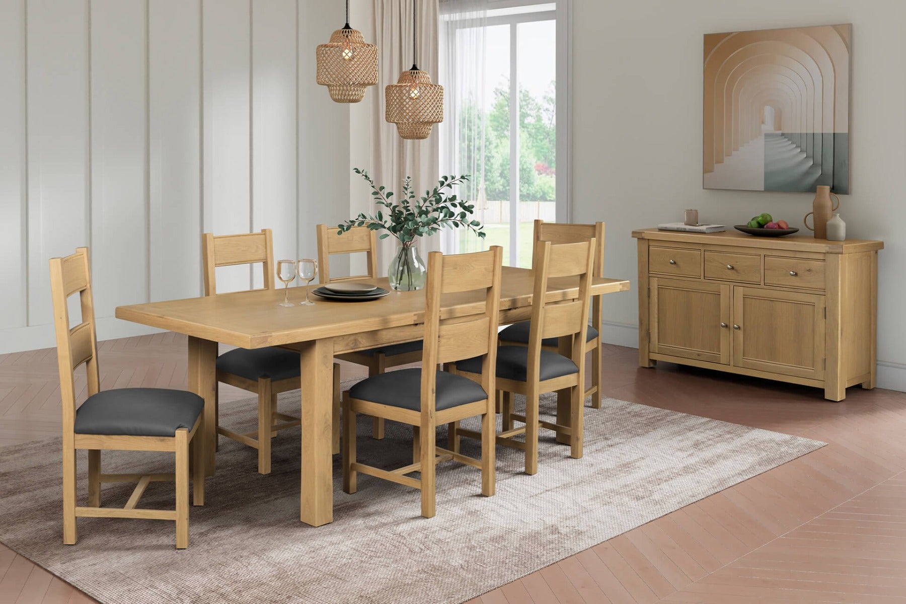 Delaney 1800/2460 Extending Dining Table in Oak – Large Extendable Wooden Table | Free Delivery