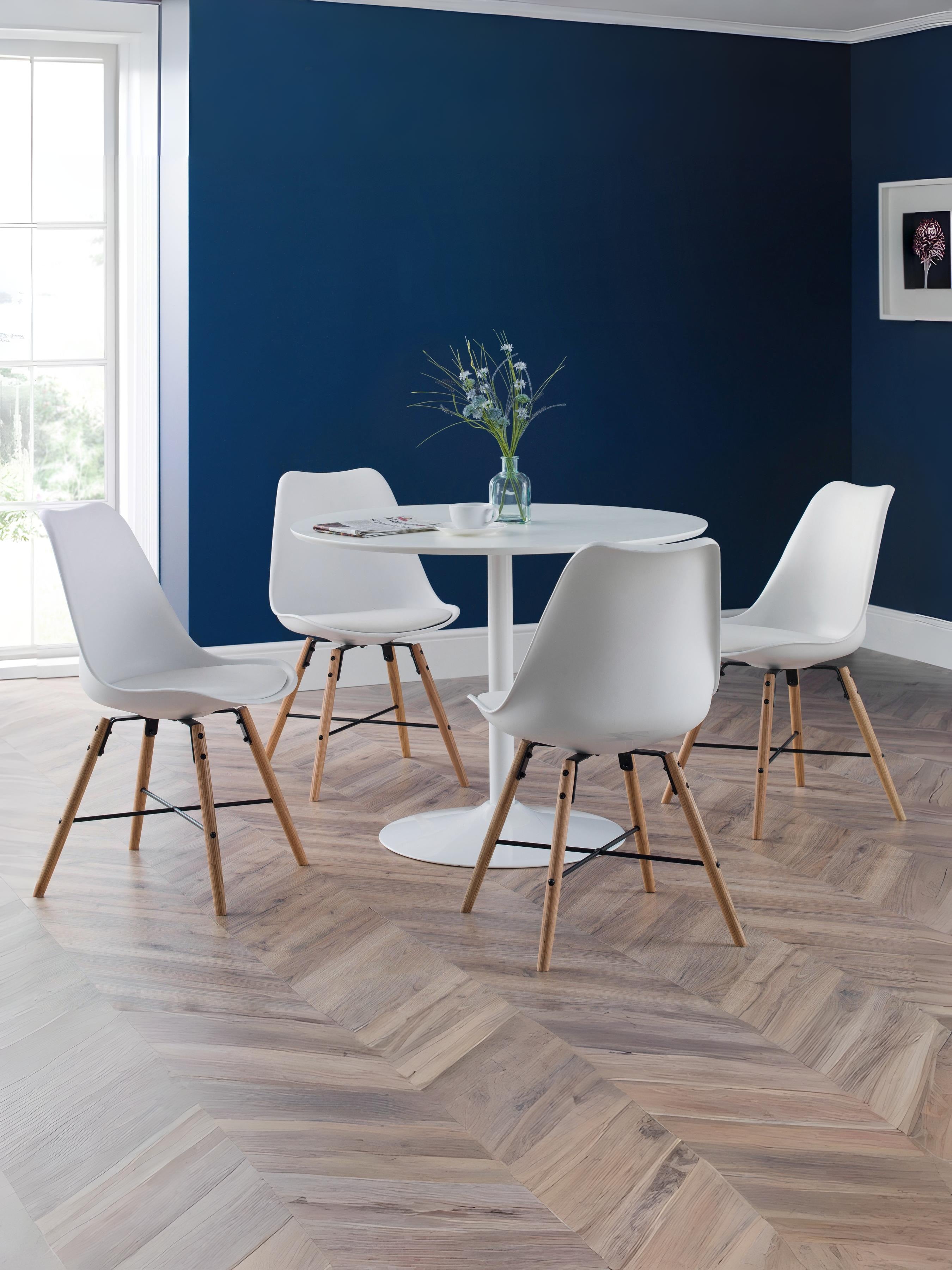 Set Of 2 Kari Dining Chairs - White Seat & Oak Legs