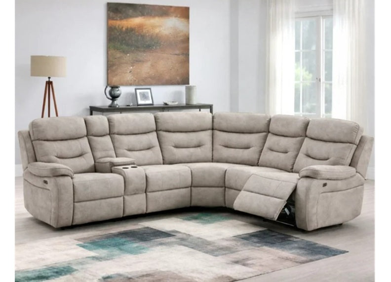 Donnybrook Cream Fabric Reclining Corner Sofa with Console