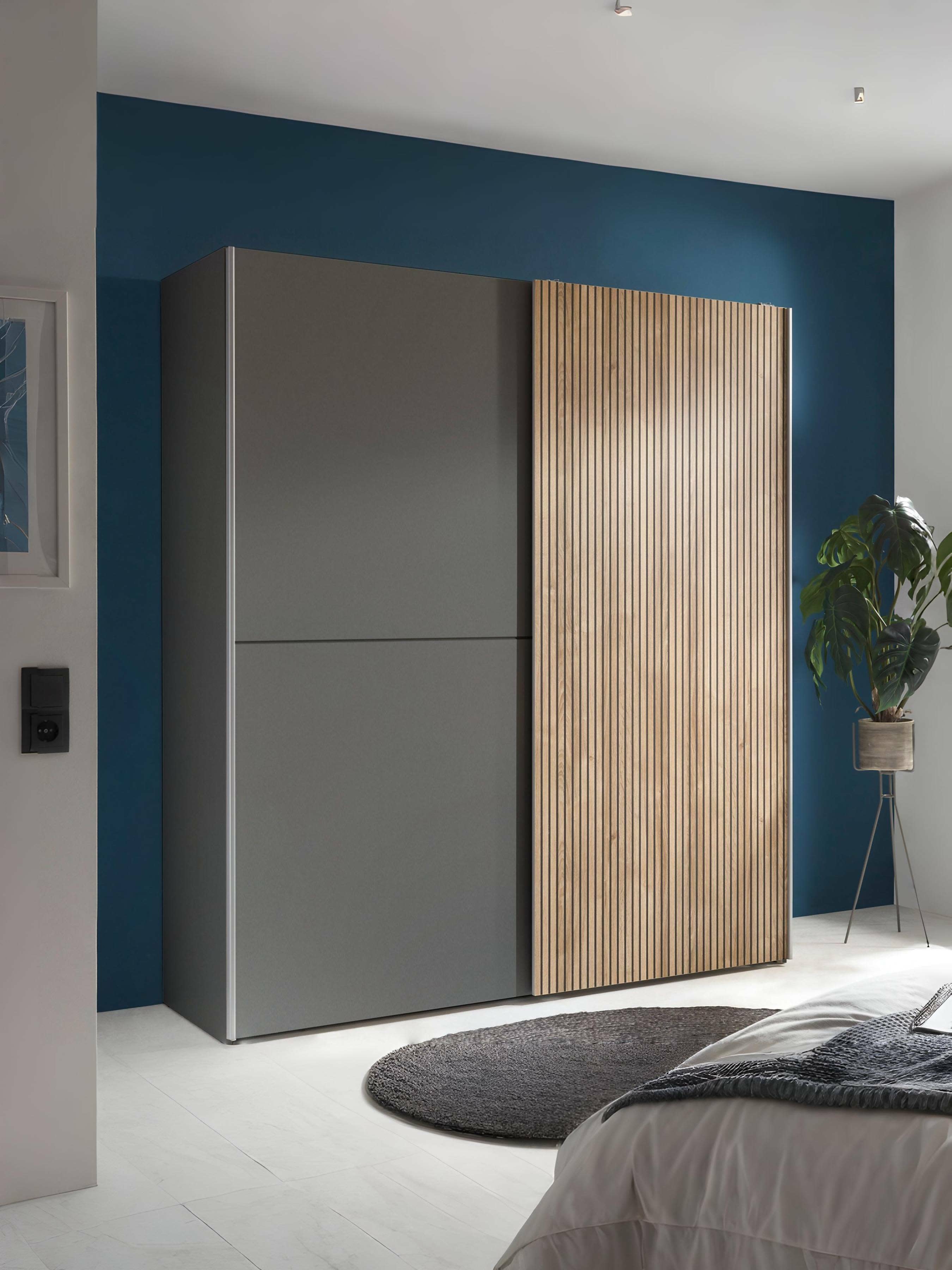 Berno Light Oak and Dark Grey Sliding 2 Door Wardrobe