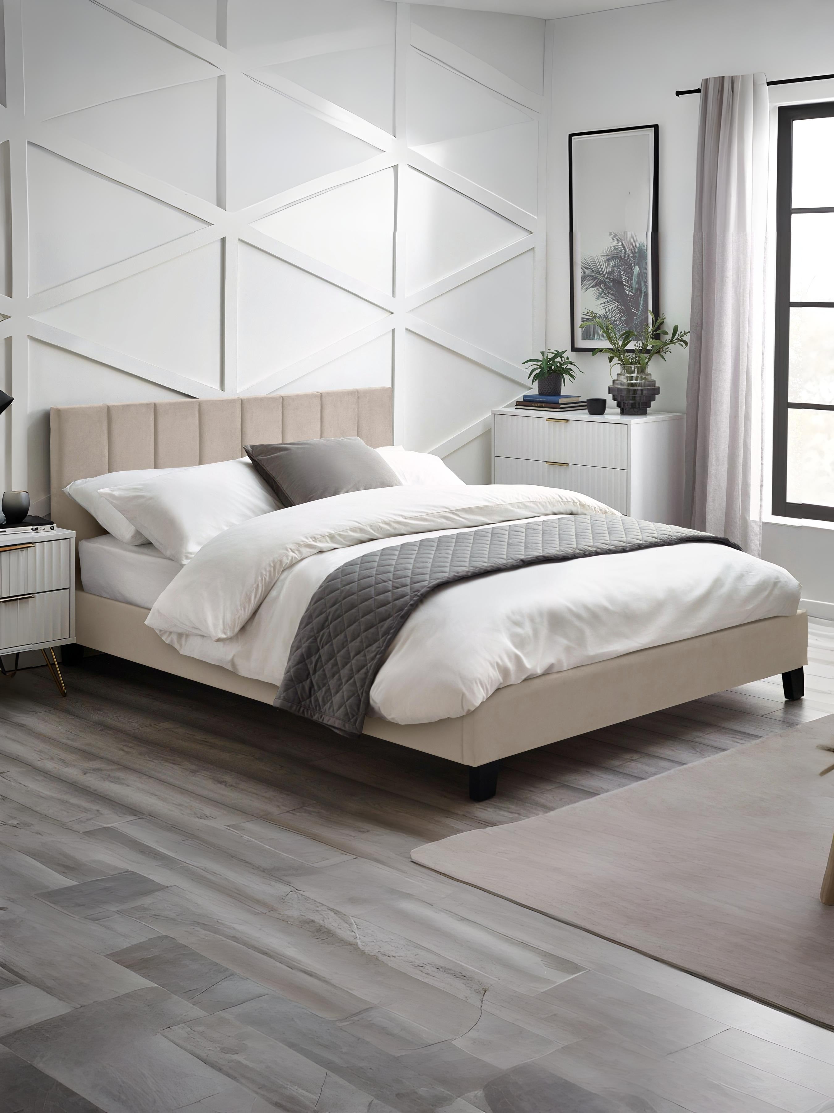 Rosa Cream Velvet Upholstered 150cm King Bed