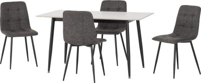 FENTON DINING SET (X4 CHAIRS) - WHITE/DARK GREY SUEDE FABRIC