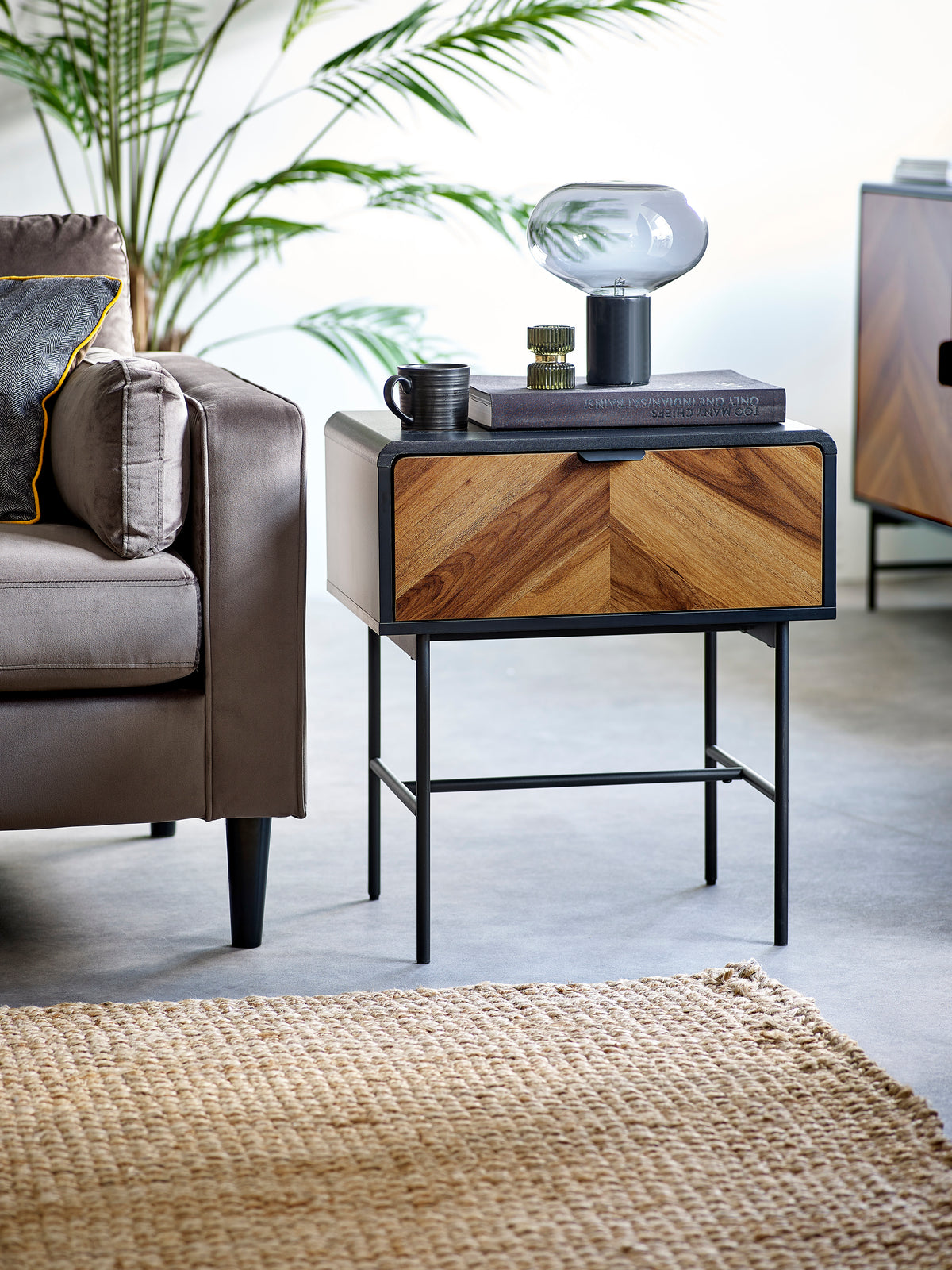 Alvin Black and Natural Wood‑effect 1 Drawer Lamp Table (oos)