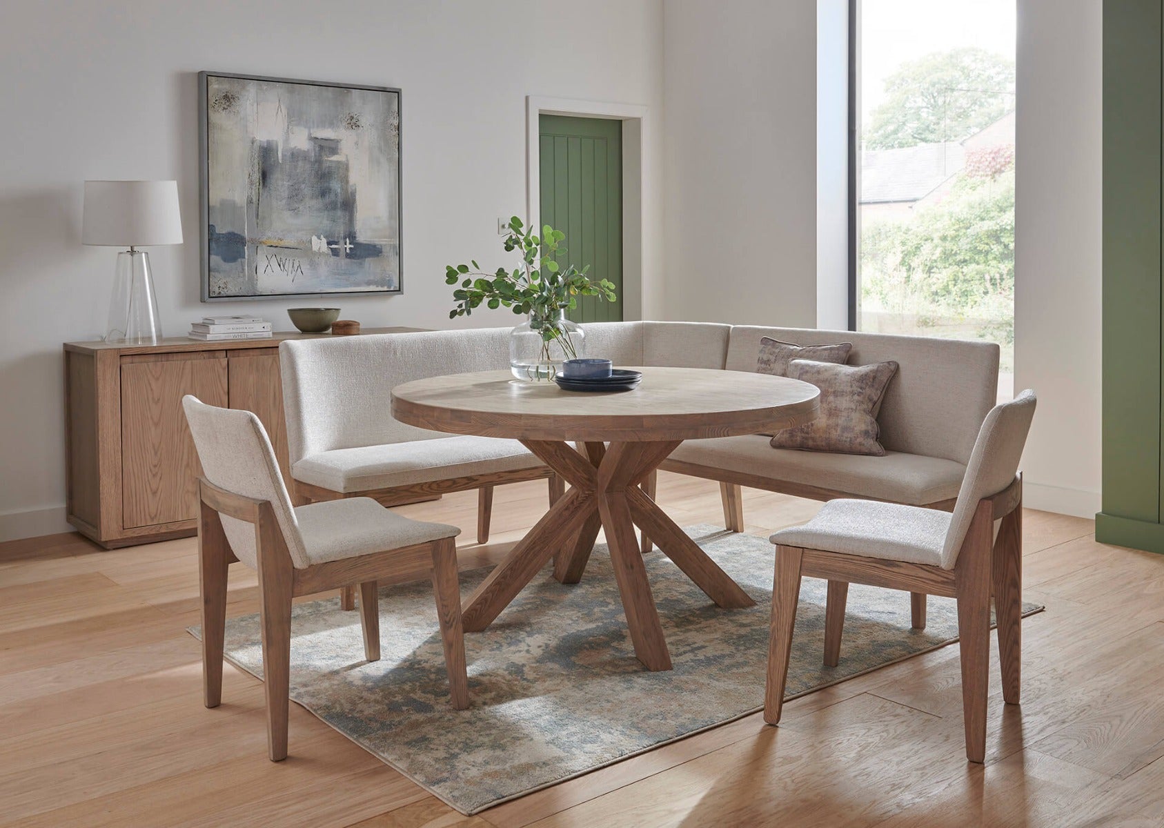 Falun Round Dining Table – Smoked Oak with Solid Oak Legs