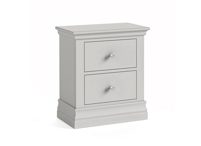 Burgundy Two Drawer Bedside – Cool Light Grey Lacquered Bedside Storage Unit