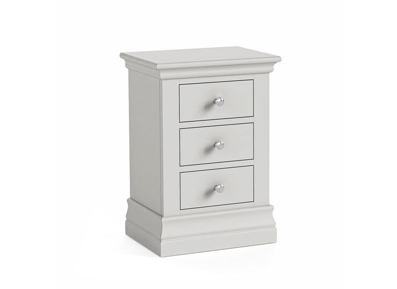 Burgundy Three Drawer Bedside – Cool Grey Lacquered Bedside Storage Unit