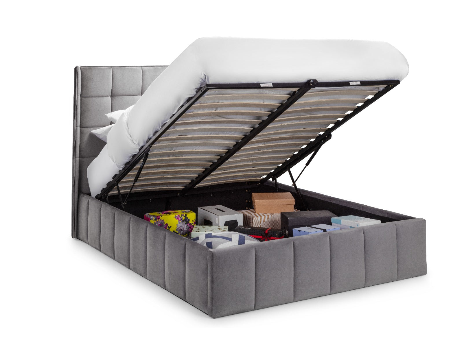 Gatsby Storage Ottoman Bed King Size 150cm - Light Grey