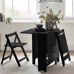 Gatan Small Gateleg Table with 2 Chairs - Black | Stylish Space-Saving Dining Set