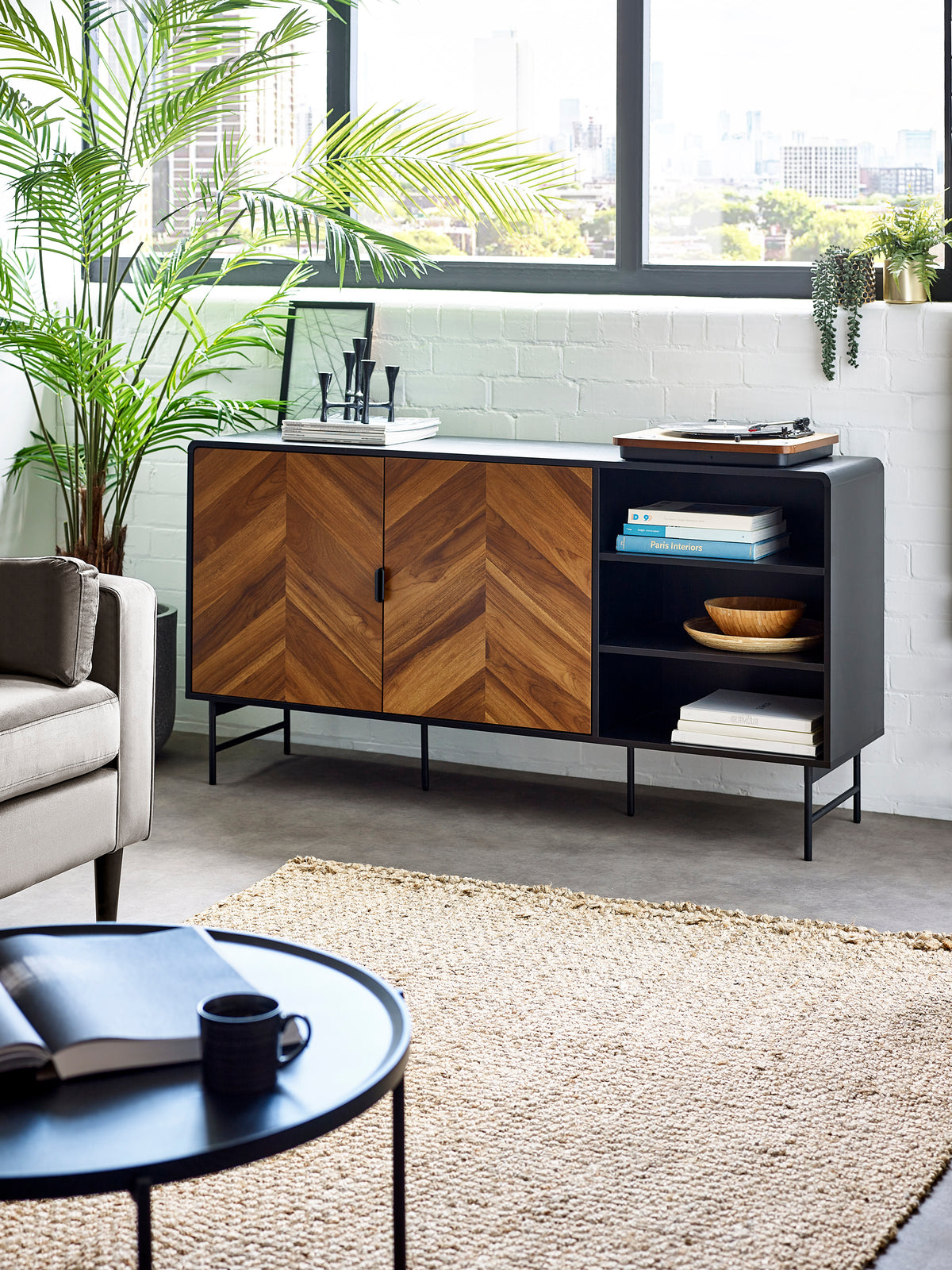 Alvin Black and Natural Wood‑Effect Sideboard (oos)