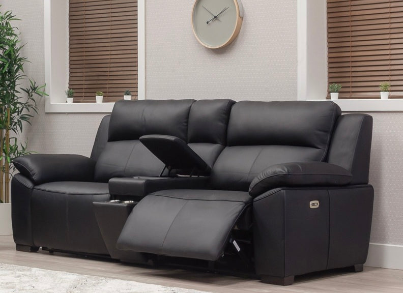 Griffin Black Full Leather Power Recliner 2.5 Seater + Single Seater Sofa Group - Optional Charging Console