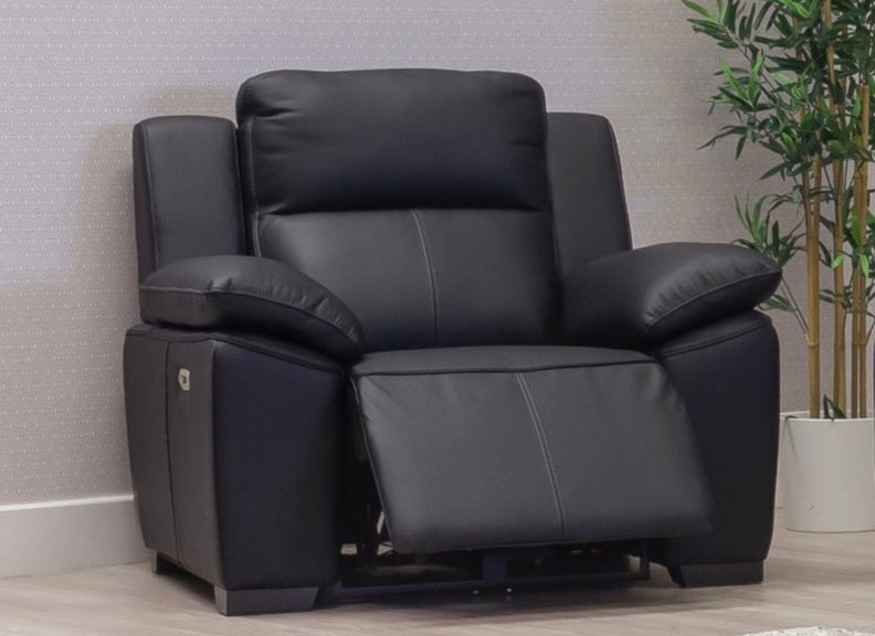 Griffin Black Full Leather Power Recliner Armchair