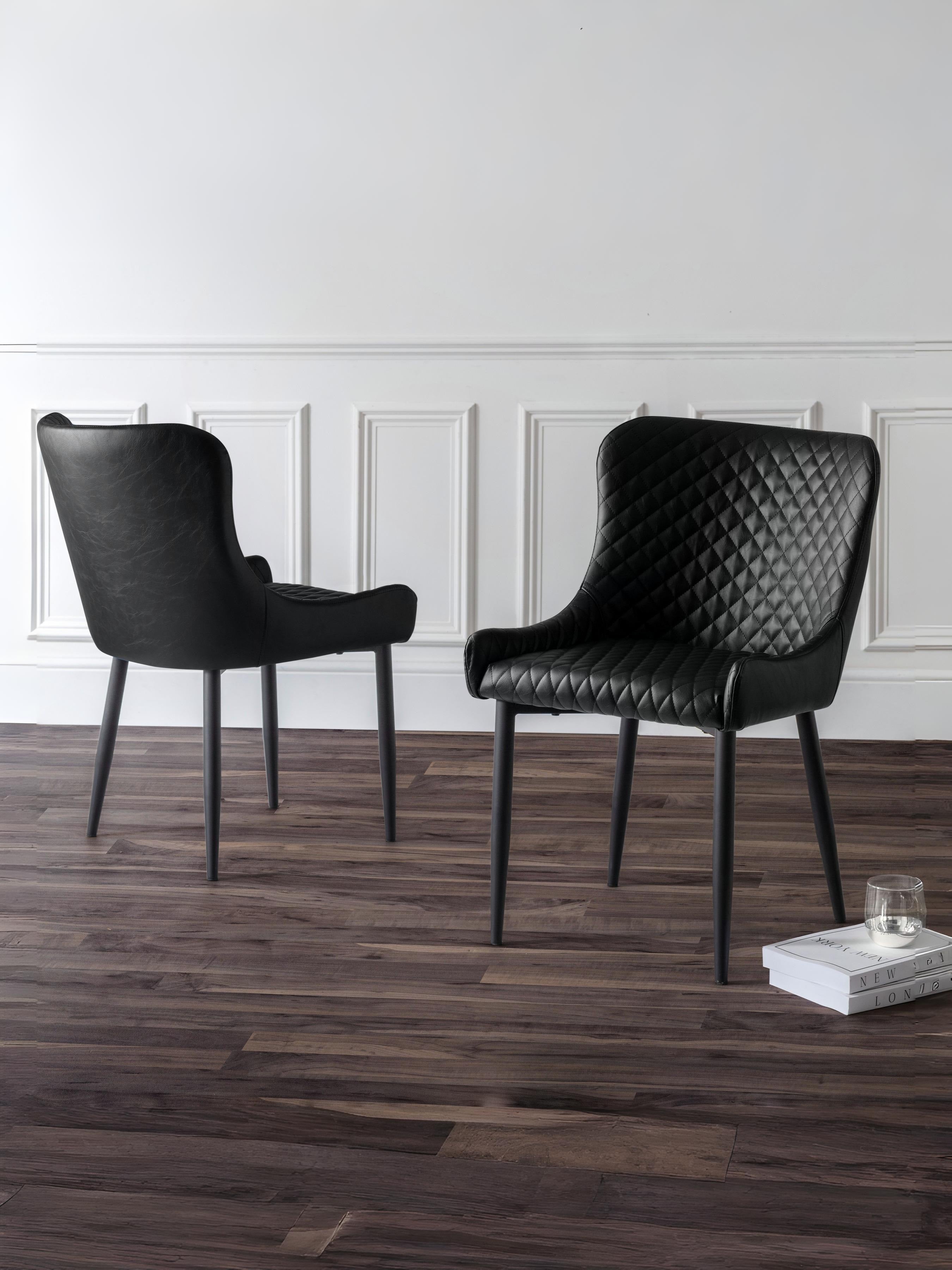Set Of 2 Luxe Faux Leather Dining Chairs Black