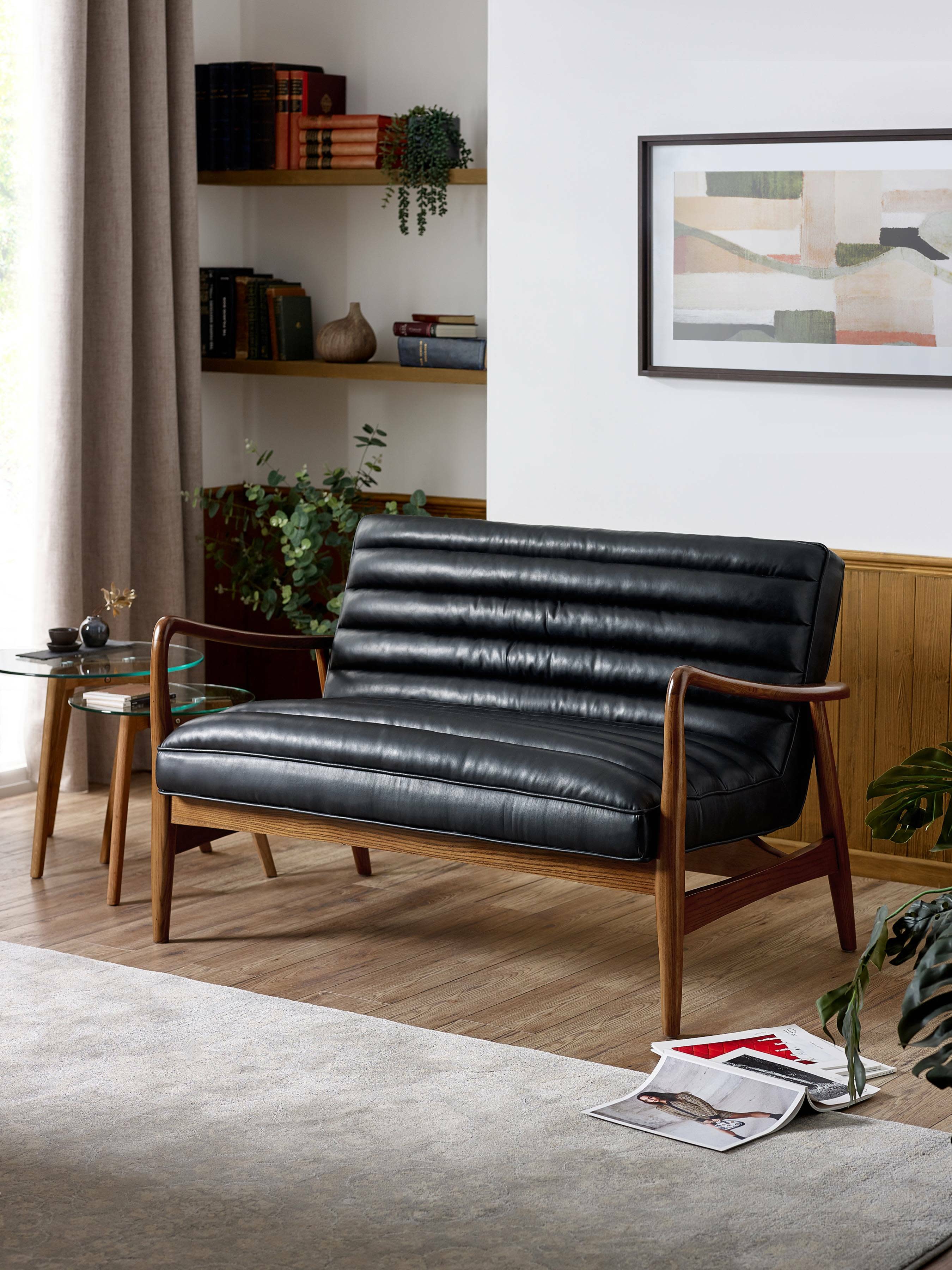 Marshall 2 Seater Sofa - Black Faux Leather