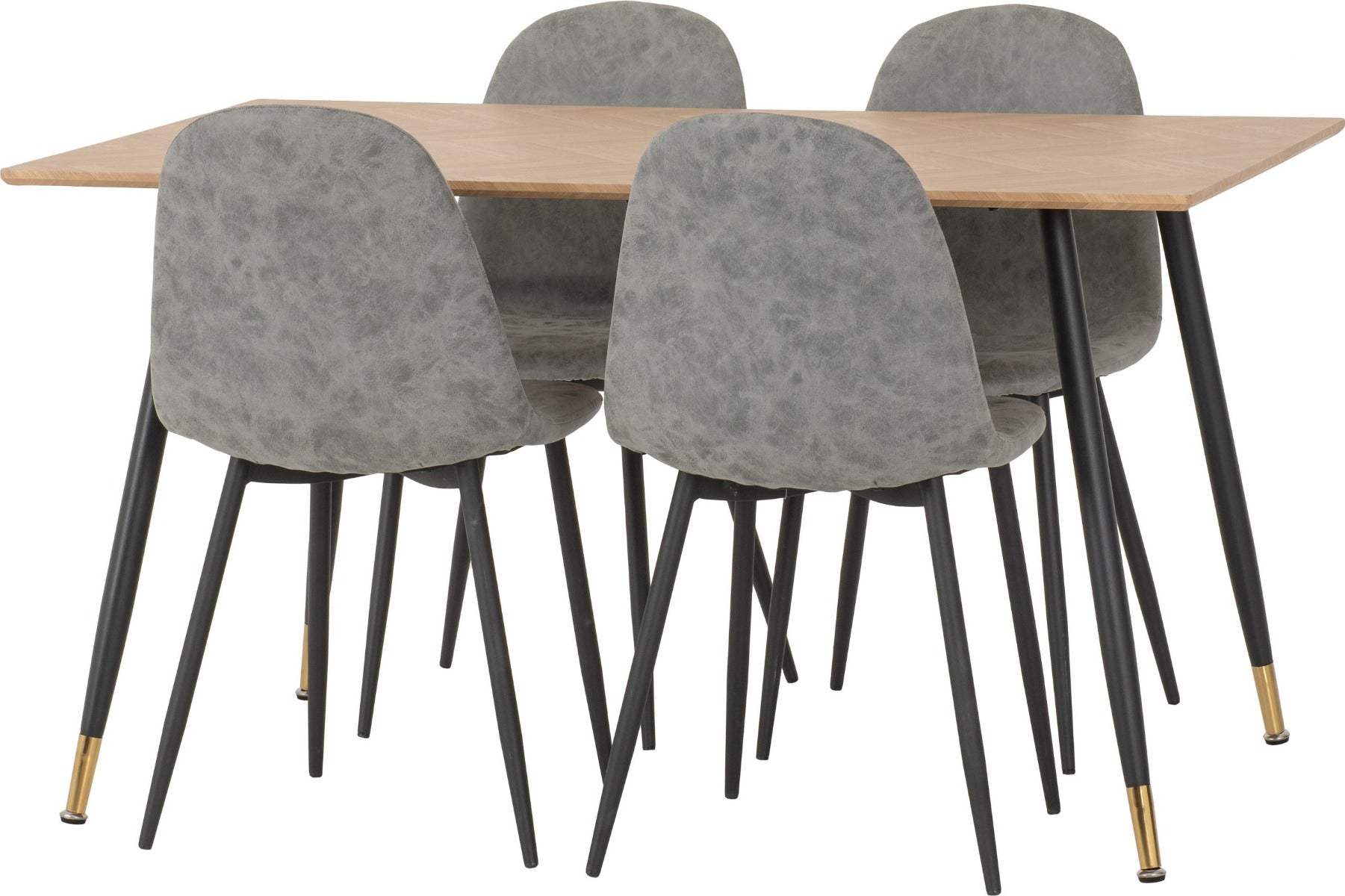 Hamilton Medium Dining Set with Athens Chairs in Medium Oak Effect - Black & Grey Faux Leather | Free Nationwide Delivery in 2-3 Weeks | Homeline Furniture