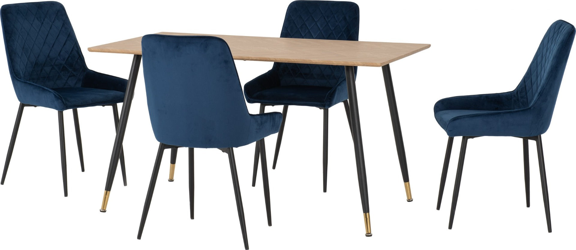 Hamilton Medium Dining Set with Avery Chairs in Medium Oak Effect - Black & Sapphire Blue Velvet | Free Nationwide Delivery in 2-3 Weeks | Homeline Furniture