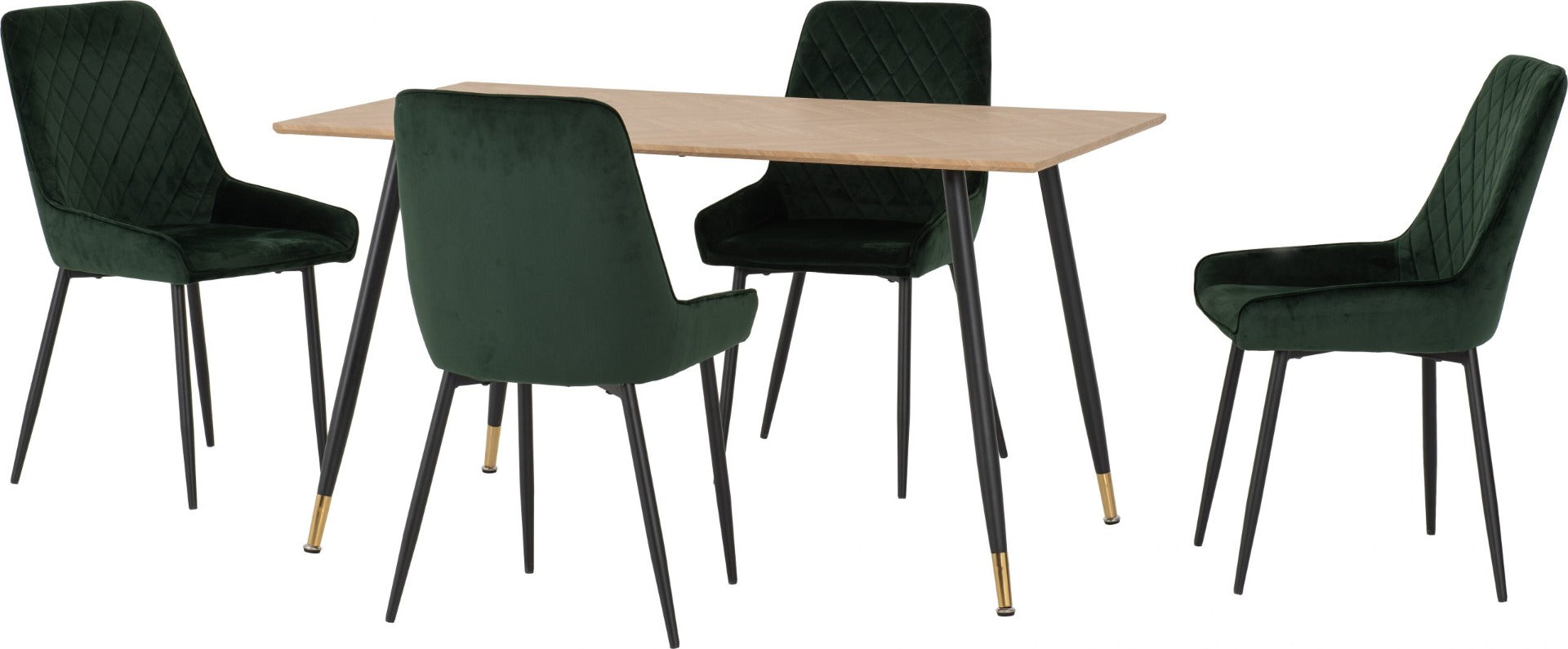 Hamilton Medium Dining Set with Avery Chairs in Medium Oak Effect - Black & Emerald Green Velvet | Free Nationwide Delivery in 2-3 Weeks | Homeline Furniture