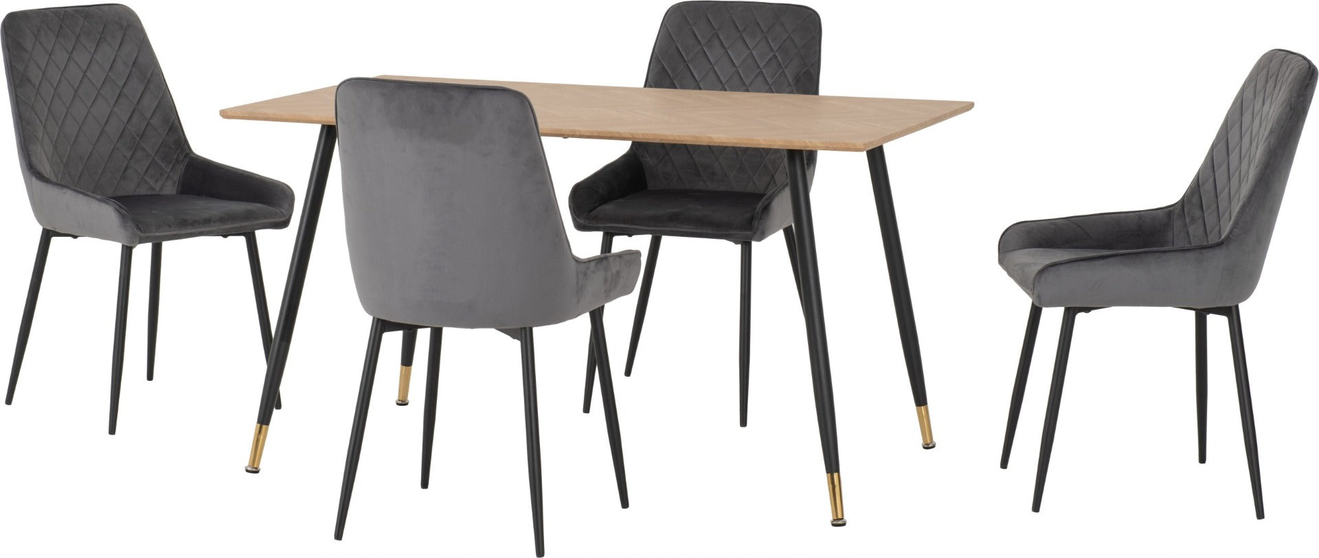 Hamilton Medium Dining Set with Avery Chairs in Medium Oak Effect - Black & Grey Velvet | Free Nationwide Delivery in 2-3 Weeks | Homeline Furniture