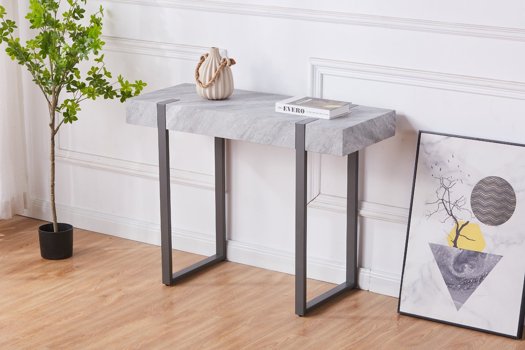 Hampton Grey Console Table with Grey Metal Legs 100x40x75cm - Sleek and Modern Console Table