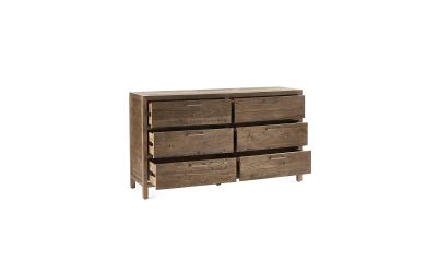 Heritage 6 Drawer Wide Chest – Reclaimed Wood with Industrial Style Handles