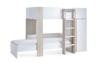 Horizon Bunk Bed - Pale Wood & White Finish with Built-in Storage & Glow-in-the-Dark Steps | Homeline Furniture