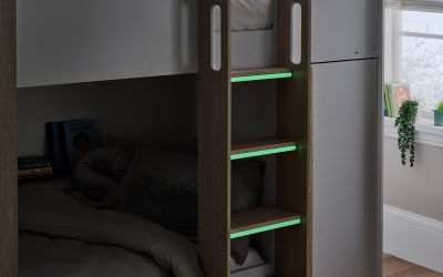 Horizon Bunk Bed - Pale Wood & White Finish with Built-in Storage & Glow-in-the-Dark Steps | Homeline Furniture