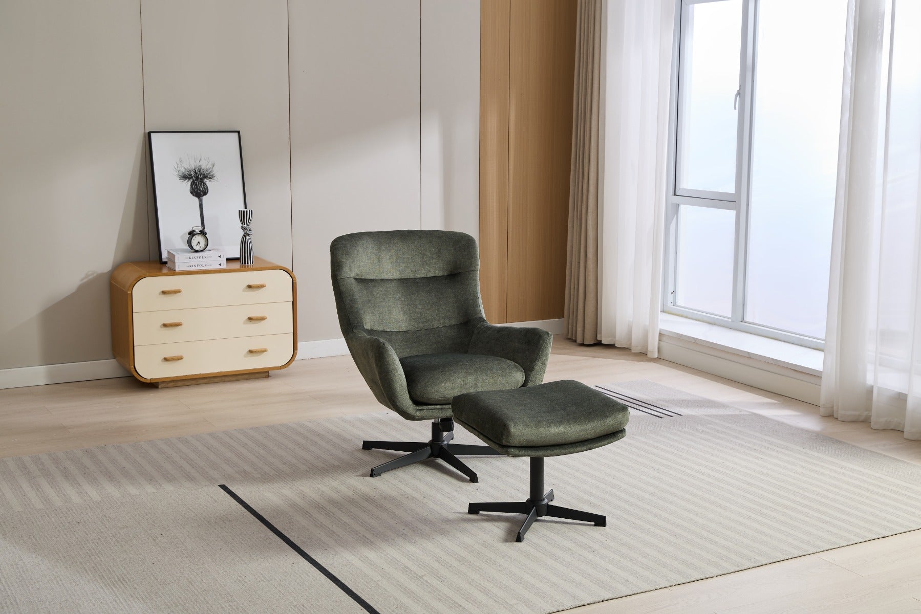 Isla Swivel Recliner Chair with Footstool in Moss Green – 360° Rotation for Ultimate Comfort | Free Nationwide Delivery by Homeline Furniture