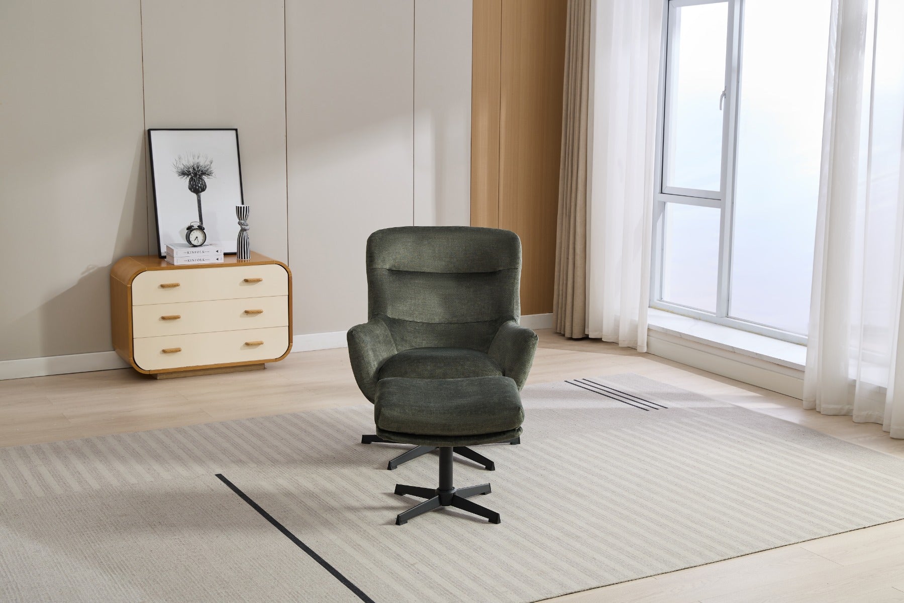 Isla Swivel Recliner Chair with Footstool in Moss Green – 360° Rotation for Ultimate Comfort | Free Nationwide Delivery by Homeline Furniture