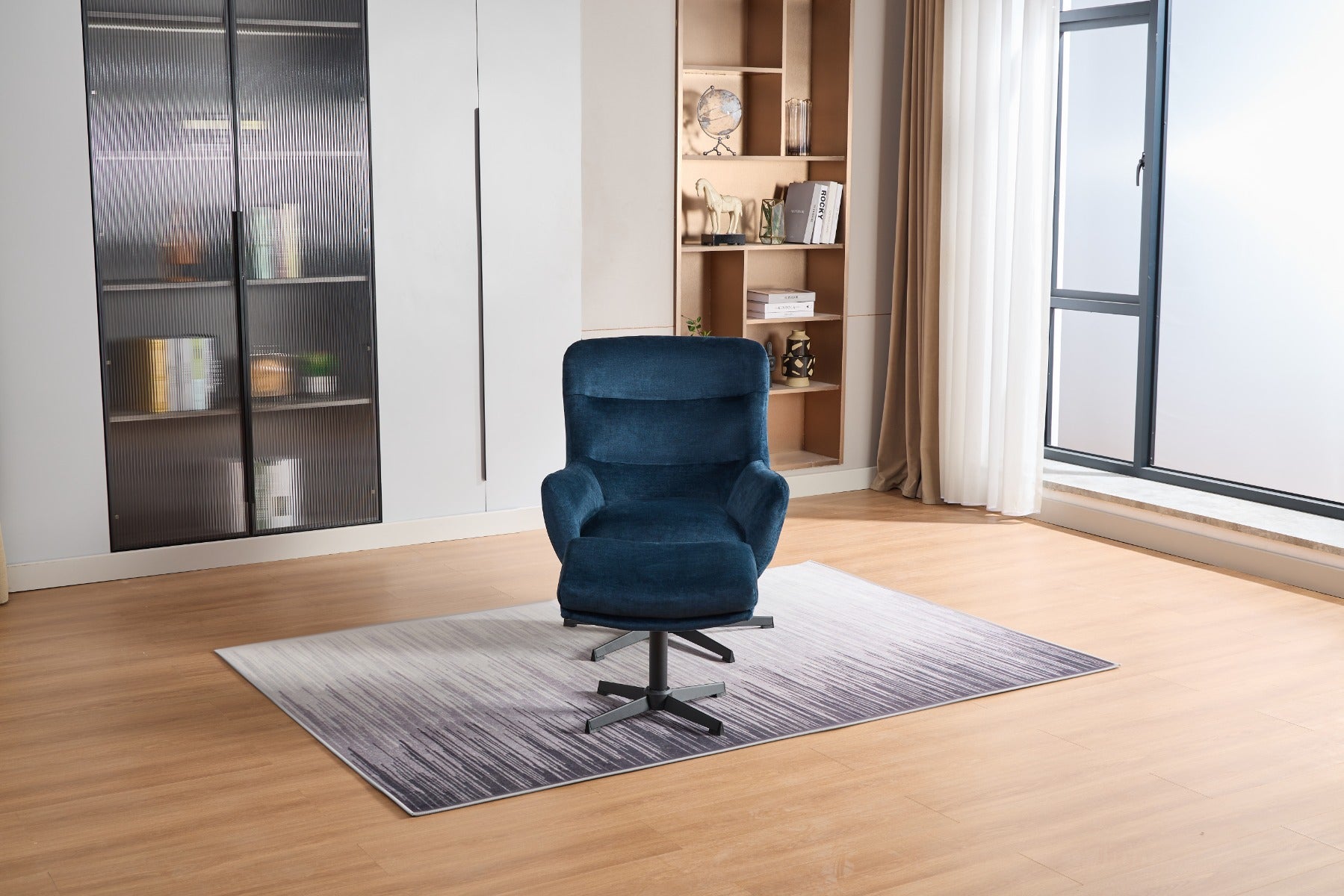 Isla Swivel Recliner Chair with Footstool in Deep Ocean – 360° Rotation for Ultimate Comfort | Free Nationwide Delivery by Homeline Furniture