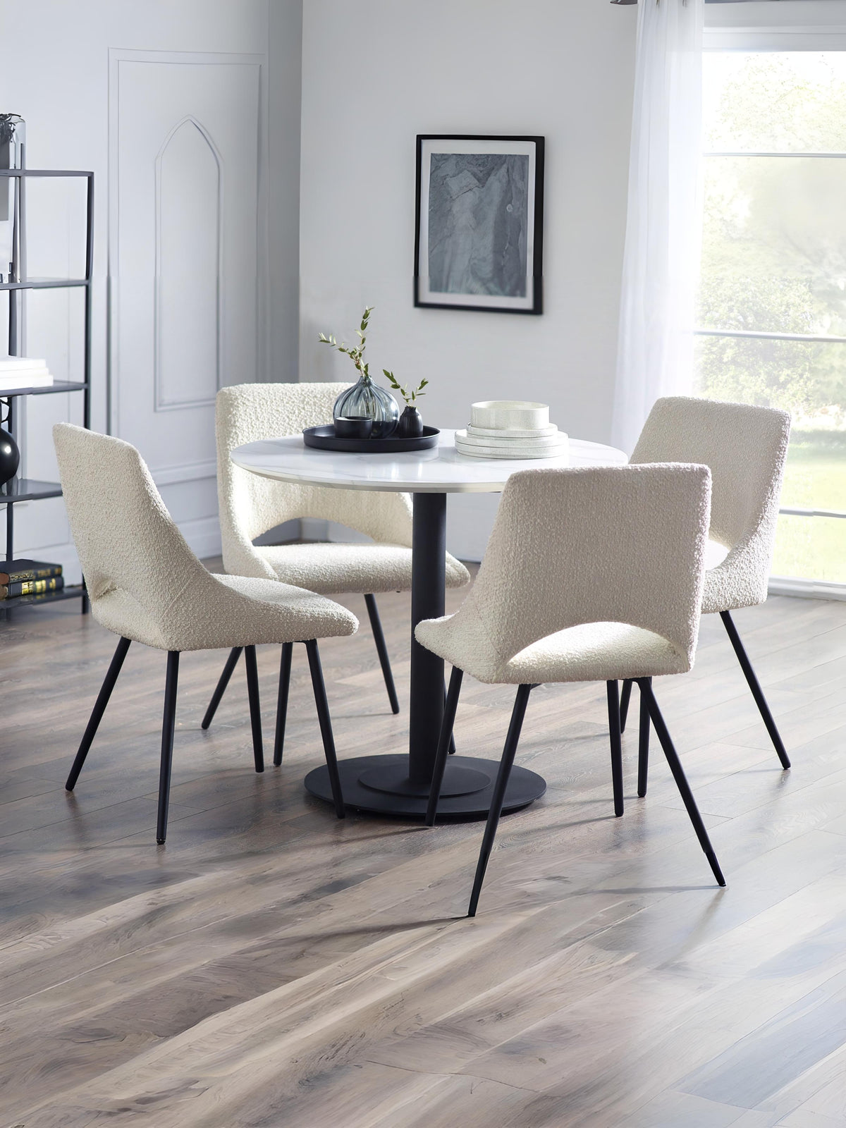 Set Of Two Iris Boucle Dining Chairs - Ivory