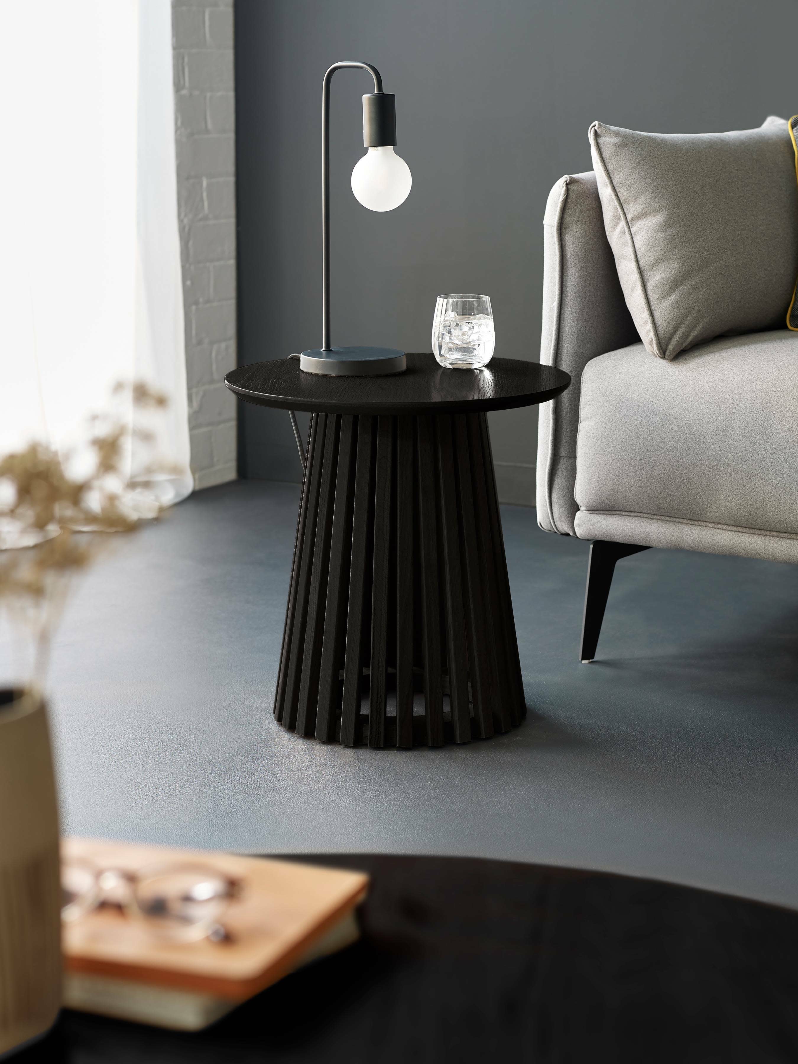 Ollie Black 45cm Round Lamp Table
