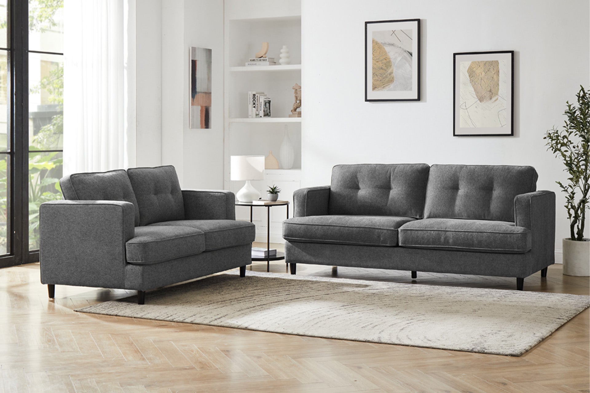 Juniper Fixed 2 Seater in Grey or Sage – Classic Button-Back Sofa with Pocket-Sprung Seating | Free Nationwide Delivery by Homeline Furniture