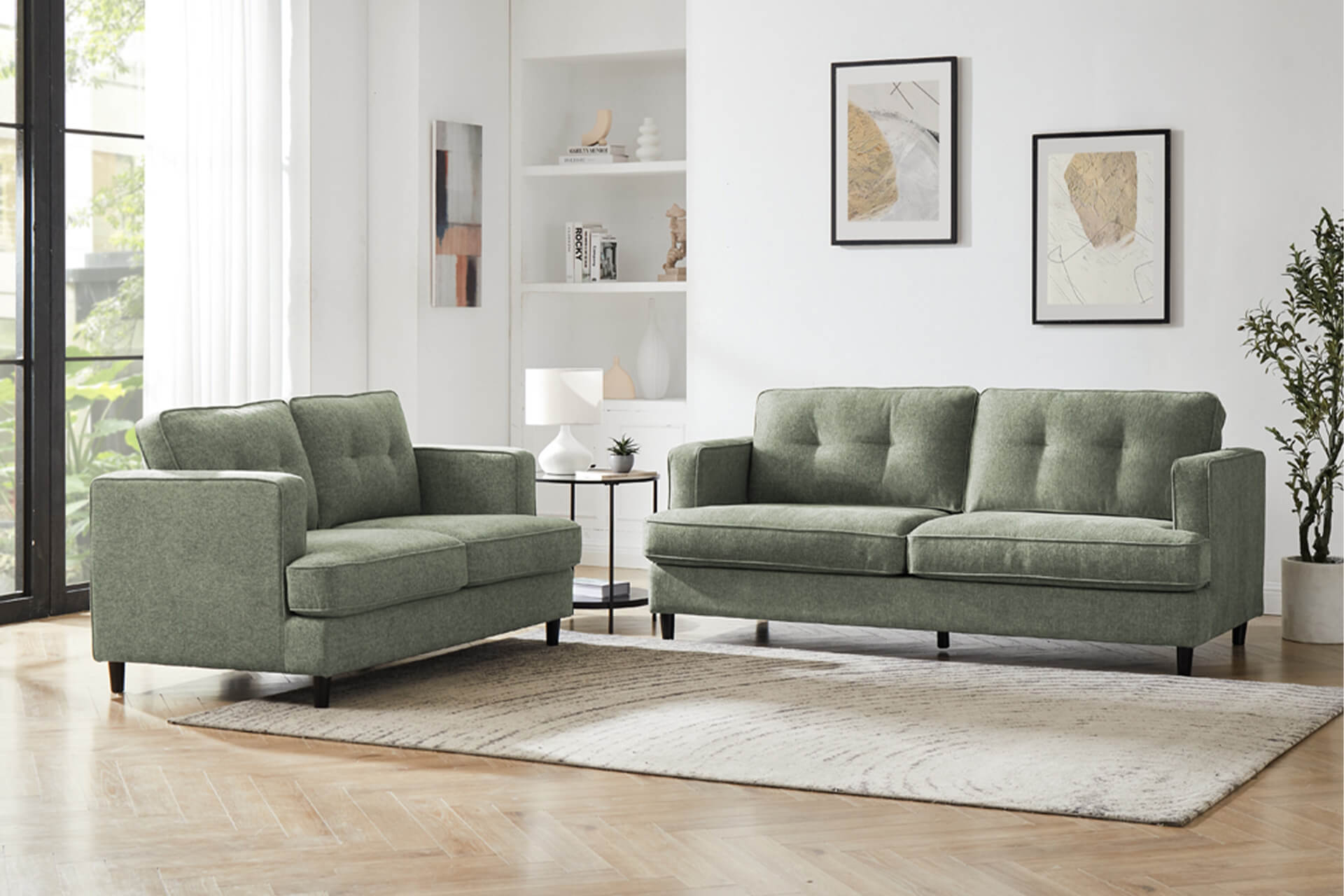 Juniper Fixed 2 Seater in Grey or Sage – Classic Button-Back Sofa with Pocket-Sprung Seating | Free Nationwide Delivery by Homeline Furniture
