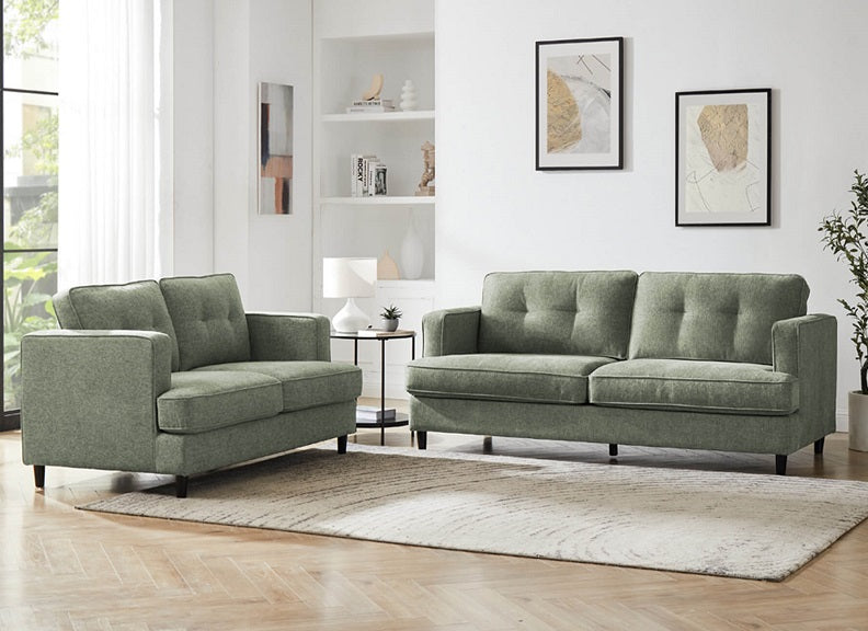 Juniper Fixed 2 Seater in Grey or Sage – Classic Button-Back Sofa with Pocket-Sprung Seating | Free Nationwide Delivery by Homeline Furniture