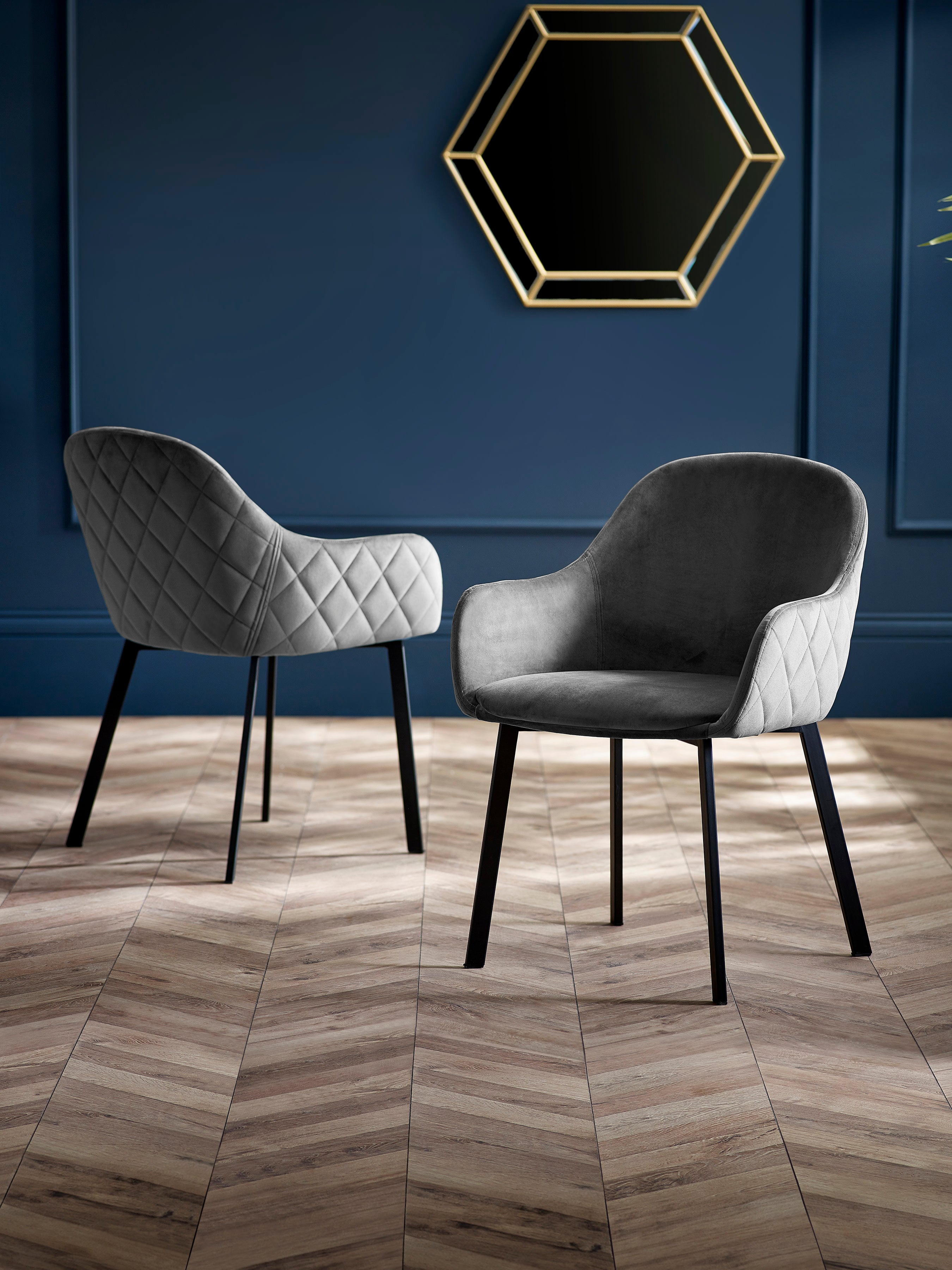 Set of 2 Lima Grey Velvet Dining Chairs