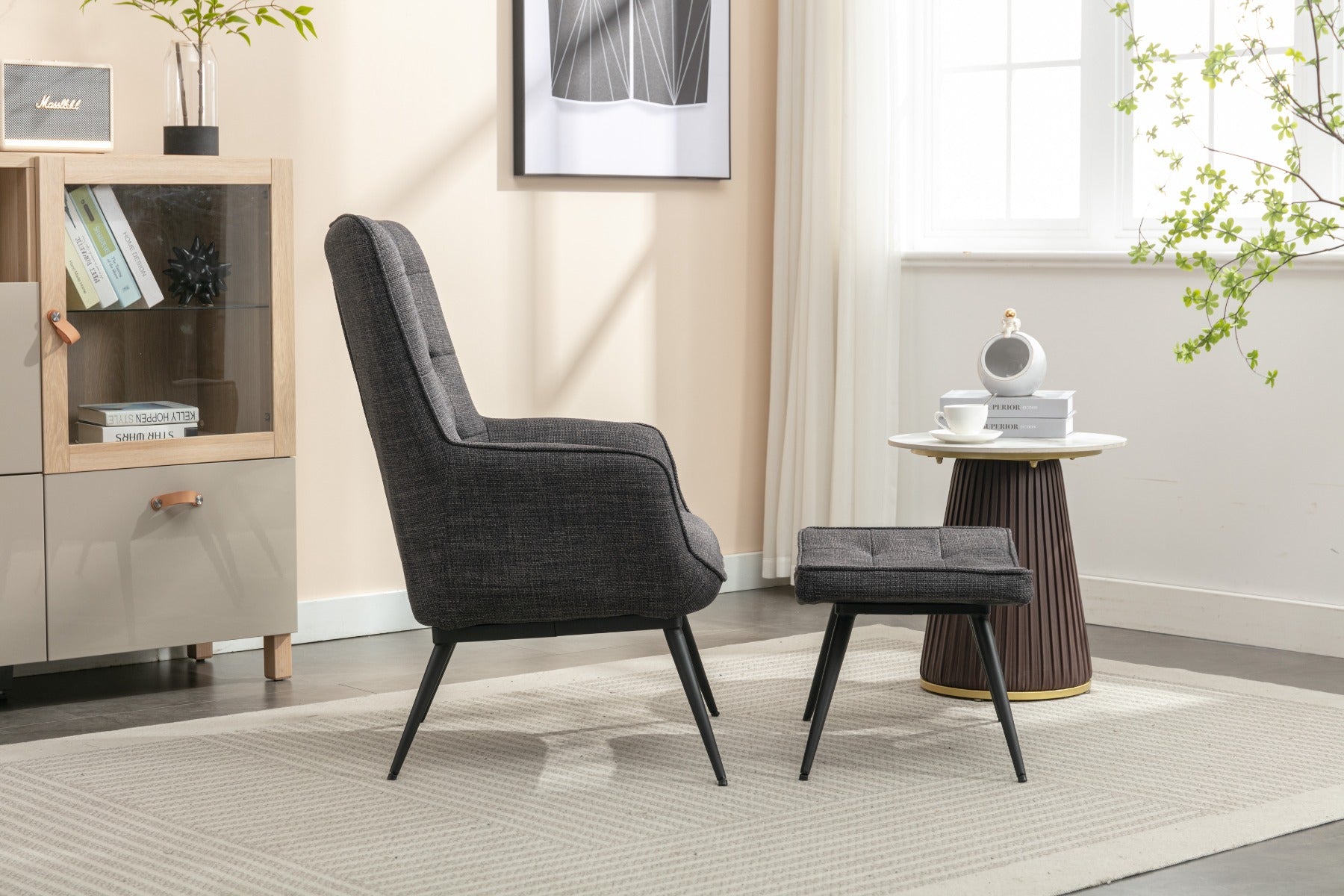 Katelyn Accent Chair with Stool Charcoal Grey (Pre-Order Only)
