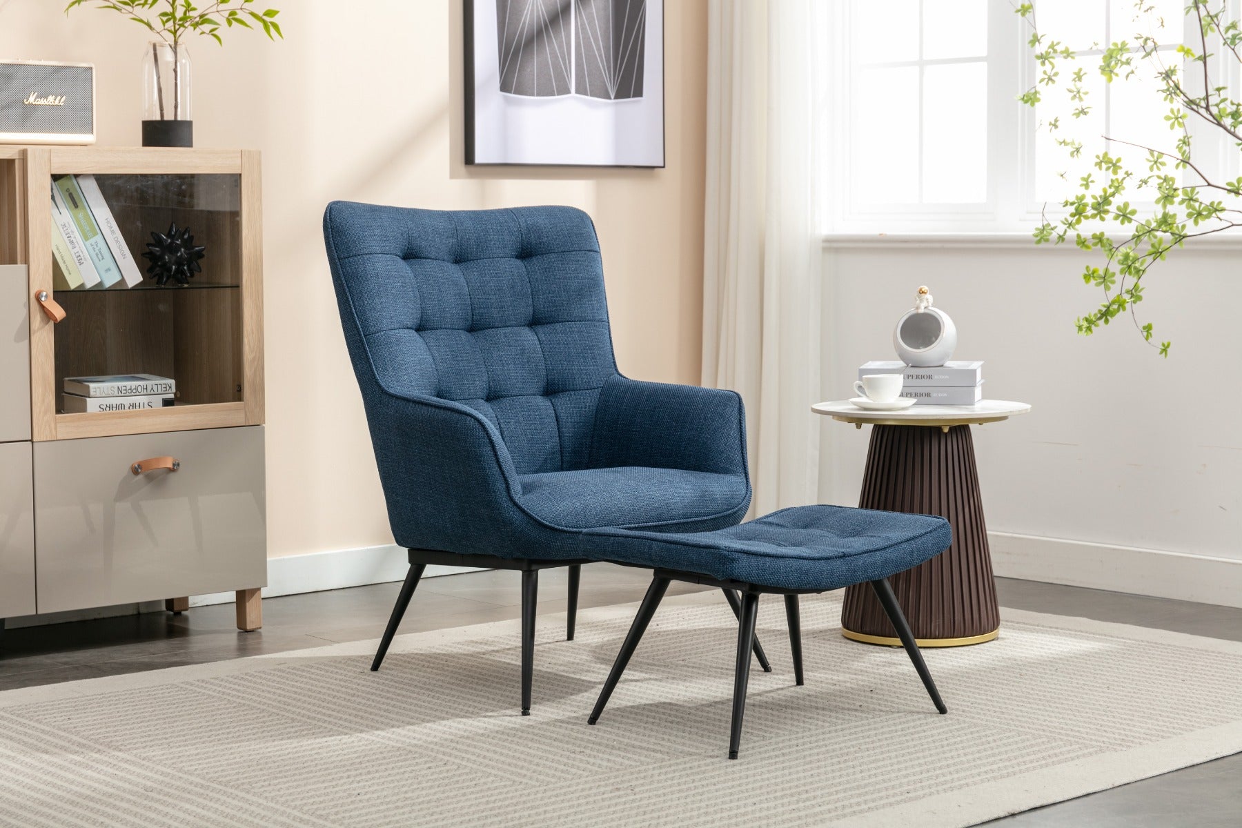 Katelyn Accent Chair with Stool Denim Blue