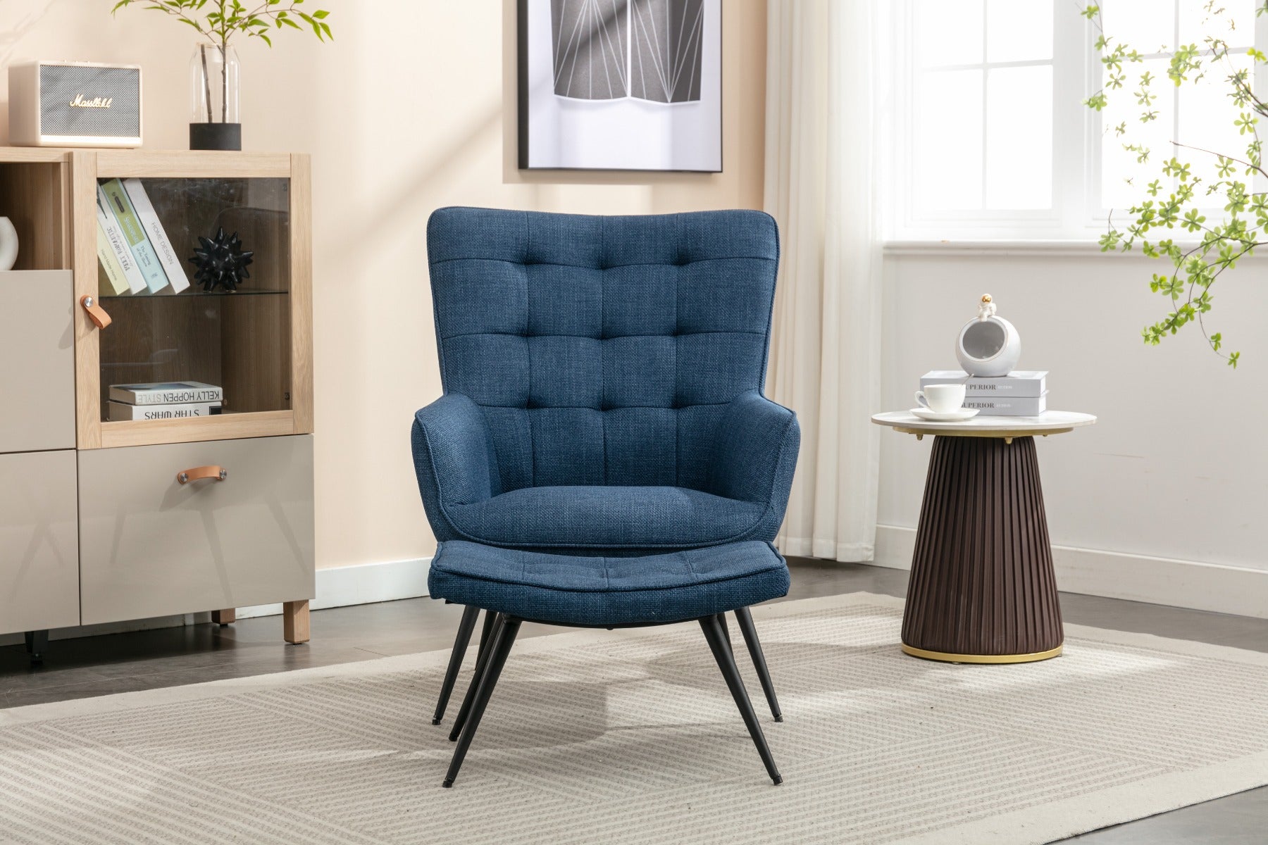 Katelyn Accent Chair with Stool Denim Blue