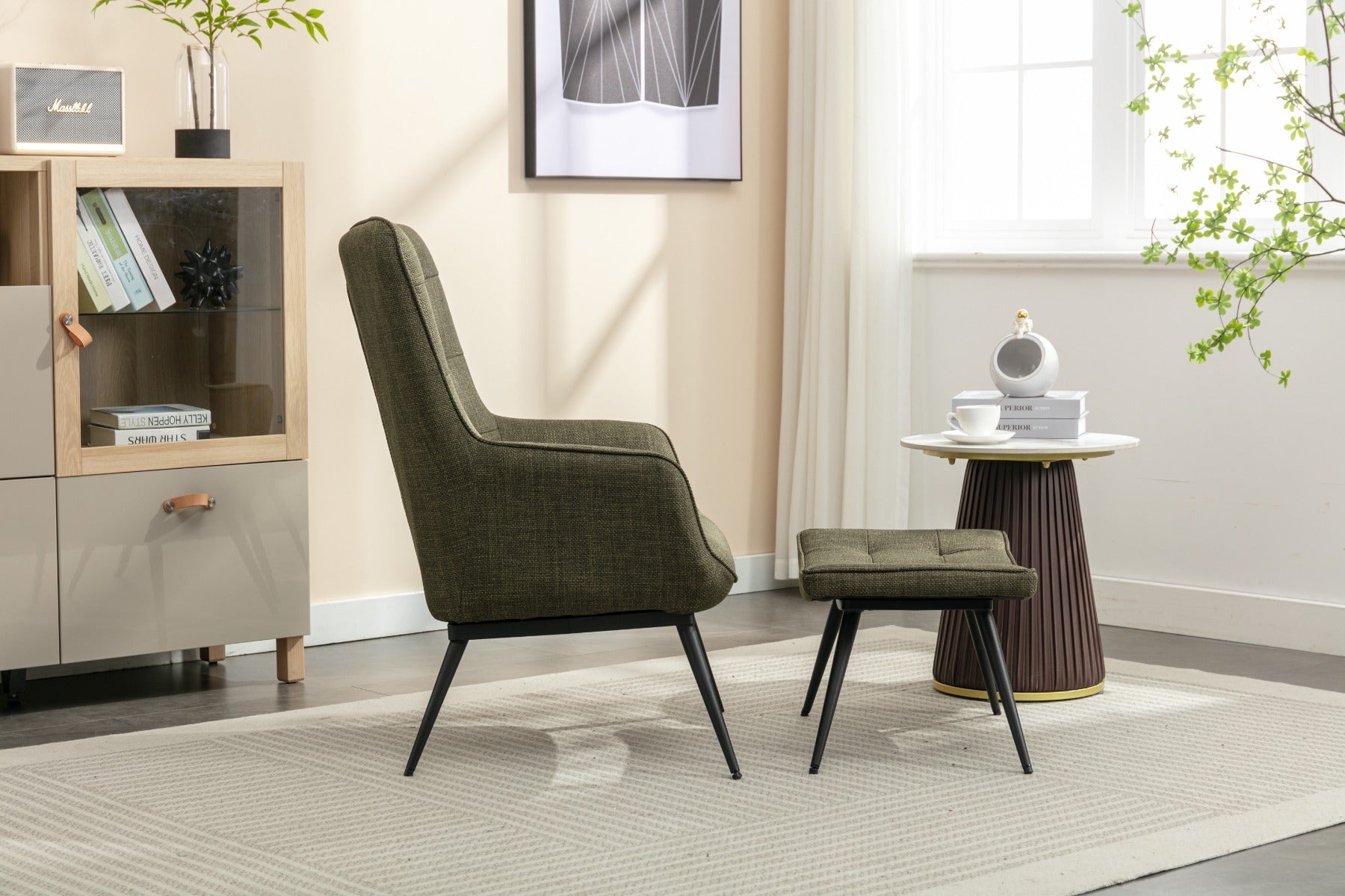 Katelyn Accent Chair with Stool Moss Green