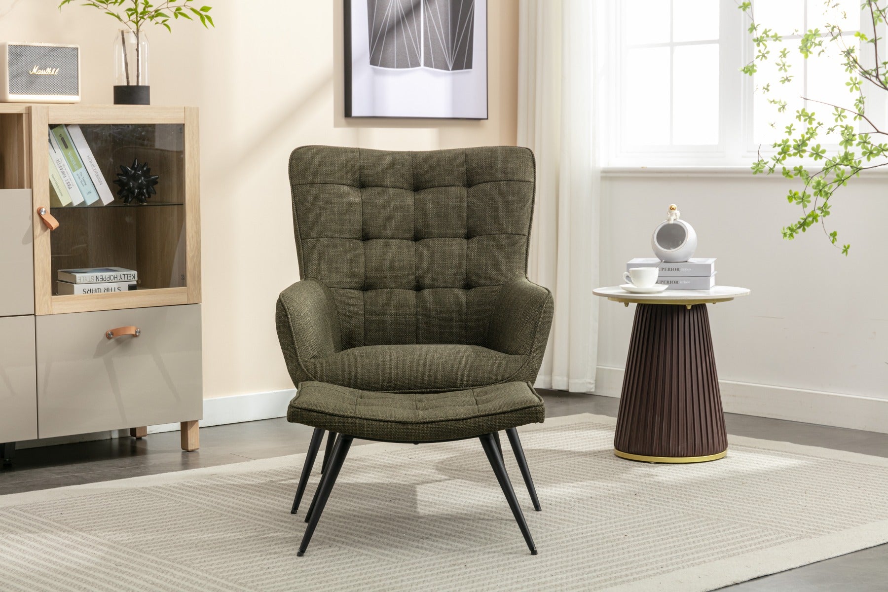 Katelyn Accent Chair with Stool Moss Green
