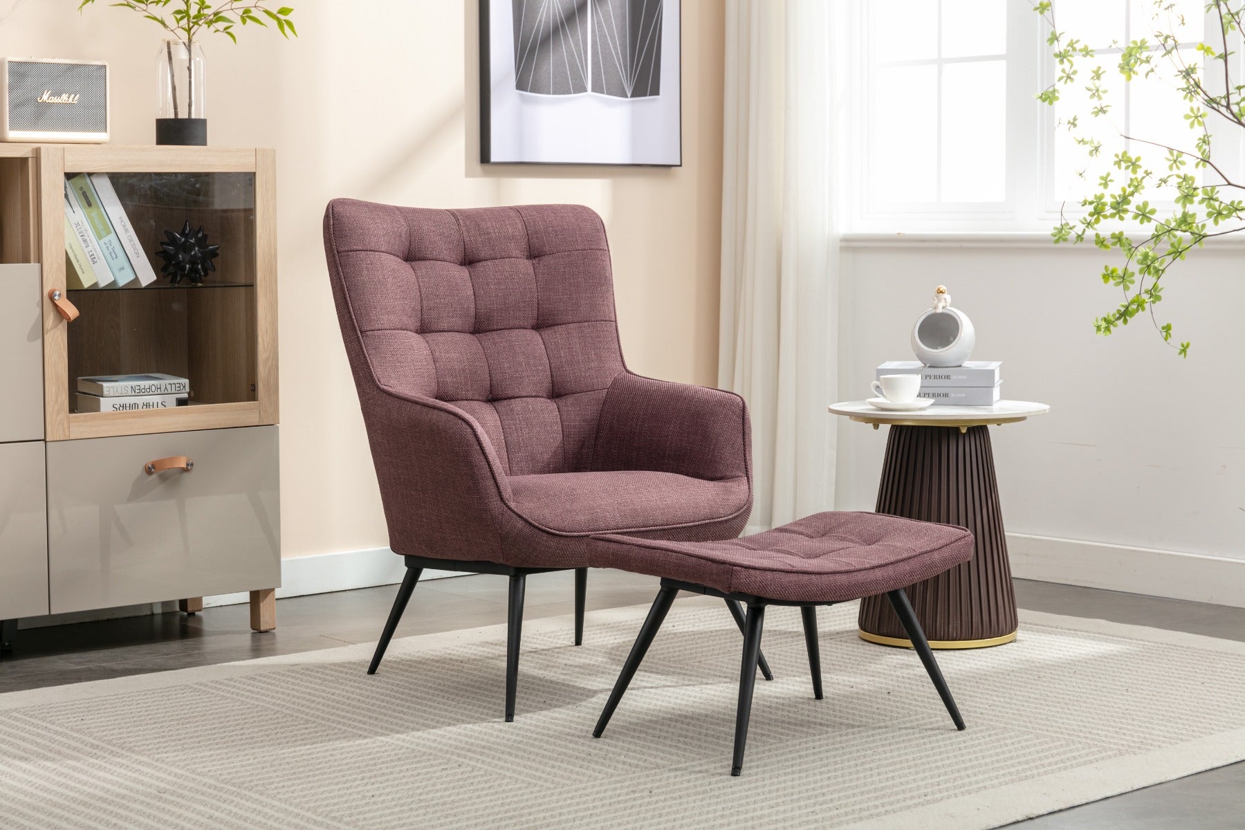 Katelyn Accent Chair with Stool Mulberry