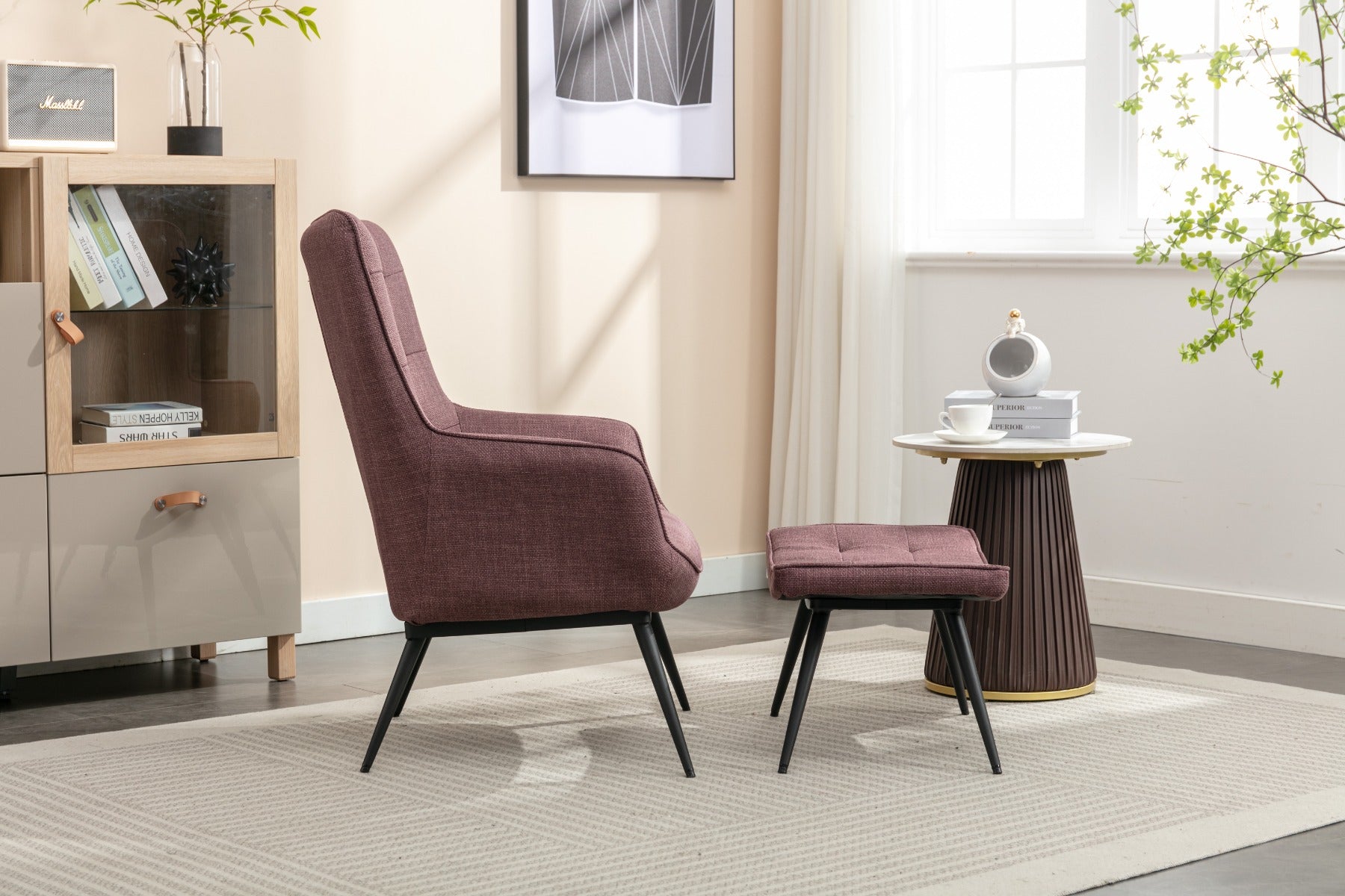 Katelyn Accent Chair with Stool Mulberry