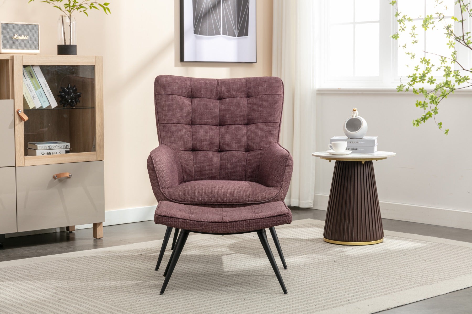 Katelyn Accent Chair with Stool Mulberry