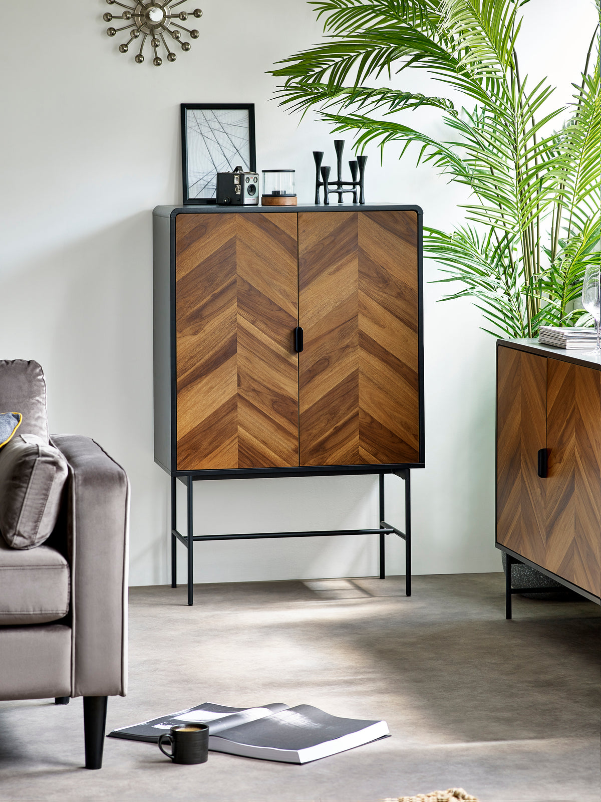 Alvin Black and Natural Wood‑Effect 2 Door Storage Cabinet (oos)