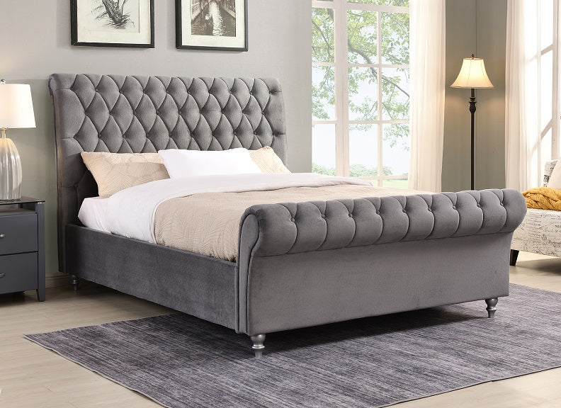Kilkenny Velvet Scroll Bedframes (Pre-Order Grey 5 ft)